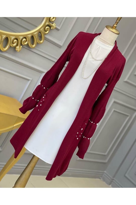 Kolu incili hırka 727-Bordo