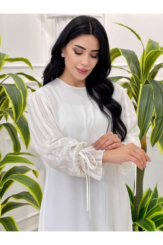 Kolu Sim Şerit Tunik 22082-Ekru