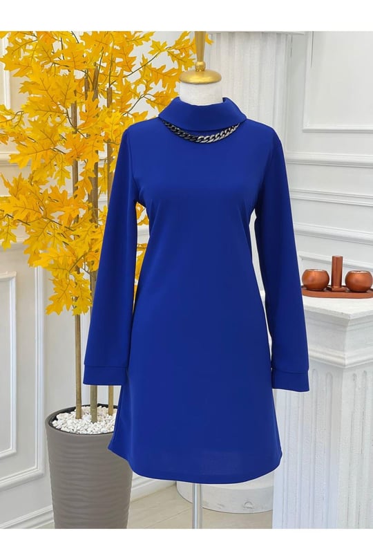 Kolye Detay Boğazlı Tunik 733-Saks