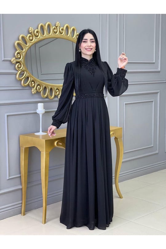 Kolye Drapeli Abiye 14840-Siyah