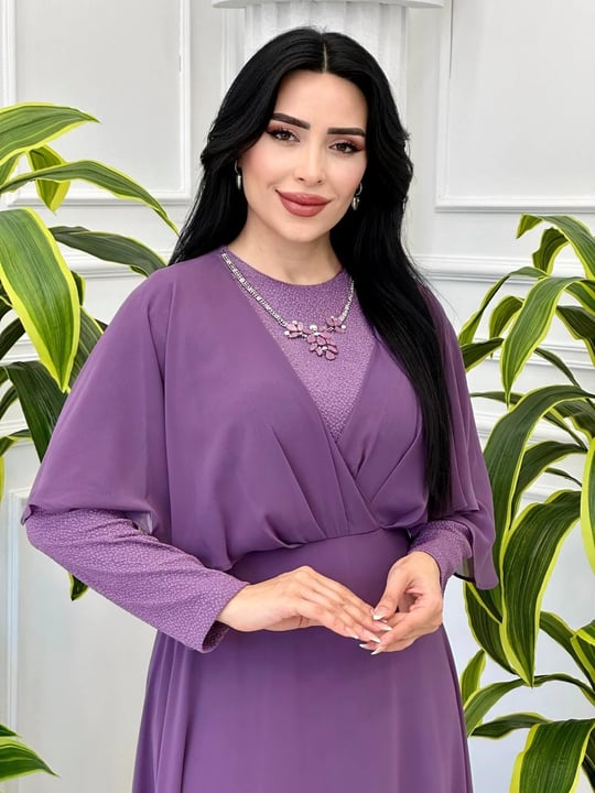 Kolyeli Çıkma Kol Elbise 9065 t-24 Lila