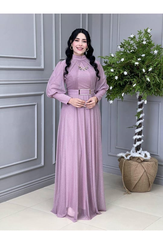 Kolyeli Simli Elbise 3873-Purdra