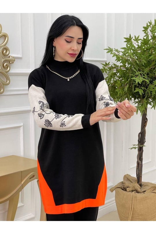Kolyeli Triko Takım 9333-Siyah