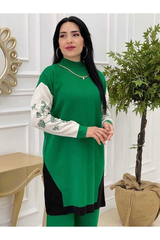 Kolyeli Triko Takım 9333-Yeşil