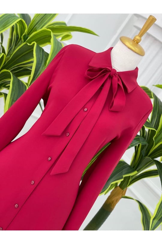 Kravatlı Tunik 7004-Kırmızı