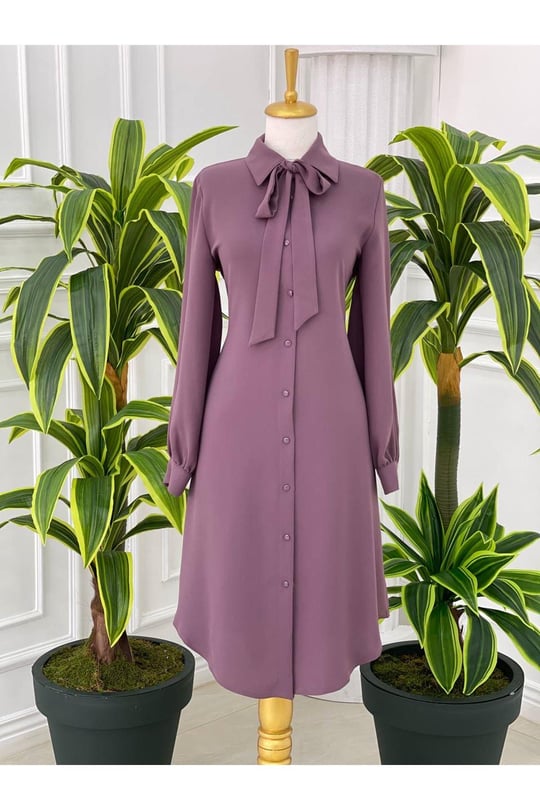 Kravatlı Tunik 7004-Leylak