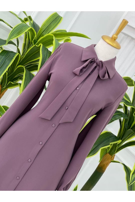 Kravatlı Tunik 7004-Leylak