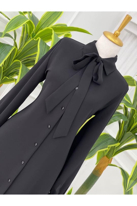 Kravatlı Tunik 7004-Siyah