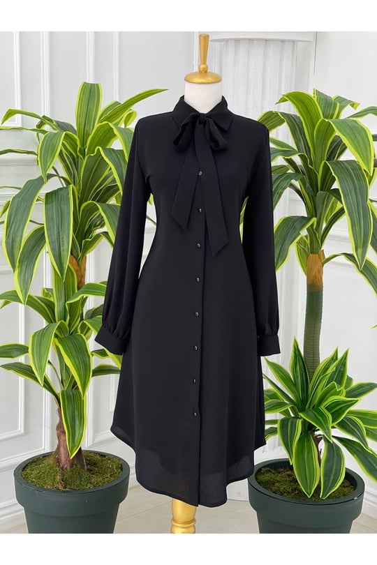 Kravatlı Tunik 7004-Siyah