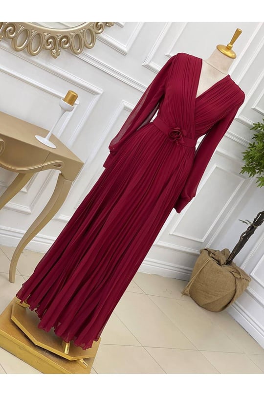 Kruvaze Pilise Elbise 3365-Bordo