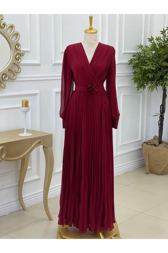 Kruvaze Pilise Elbise 3365-Bordo