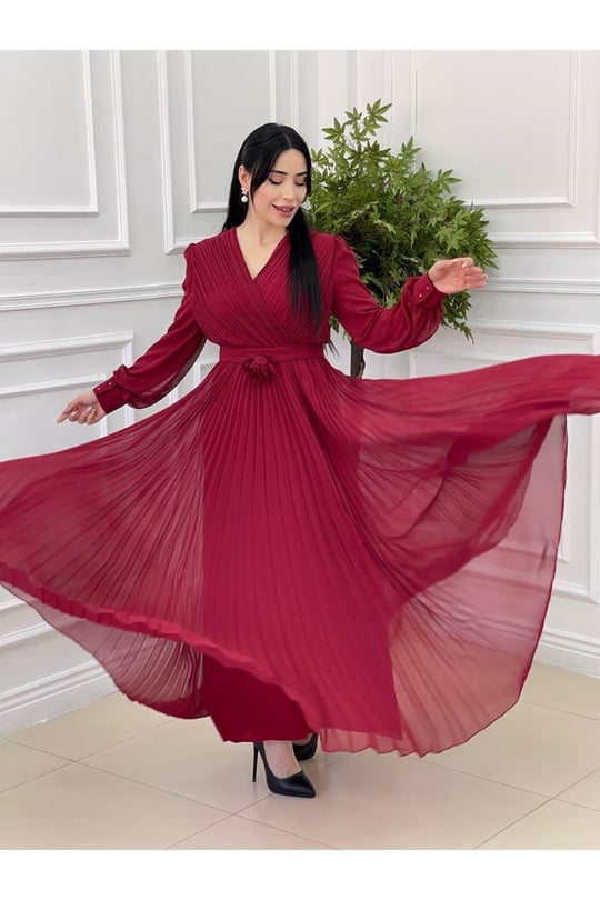 Kruvaze Pilise Elbise 3365-Bordo