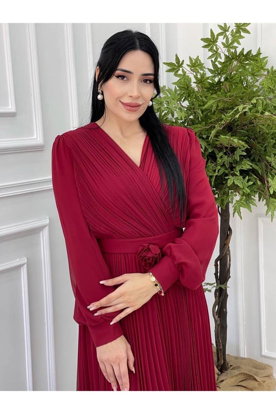 Kruvaze Pilise Elbise 3365-Bordo