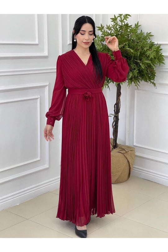 Kruvaze Pilise Elbise 3365-Bordo