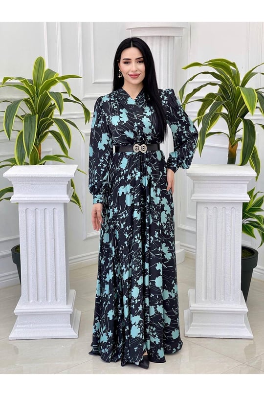 Kruvaze Saten Elbise 4016-Mint yeşili