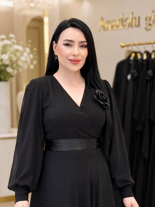 Kruvaze Saten Kuşaklı Elbise 0361 T-26 Siyah