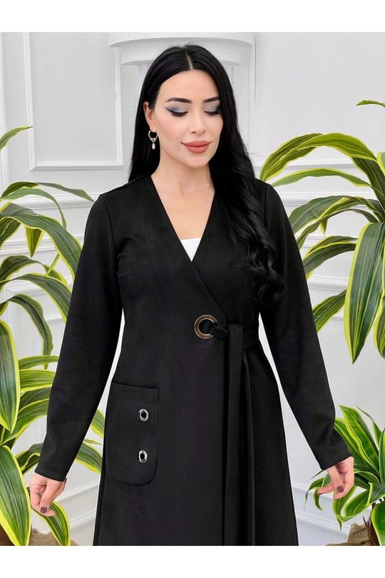 Kuş Ğözü Bağlama Süet Kap 7341-Siyah