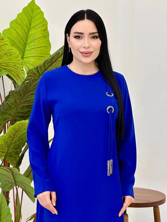 Kuş Gözü Detay Elbise 6503 Mavi