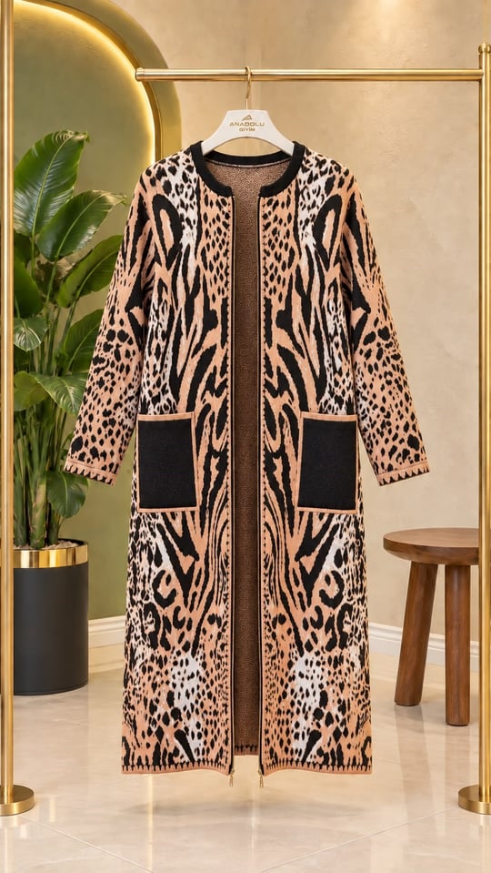 Leopar Desen Uzun Hırka 2041 T-25 kavun