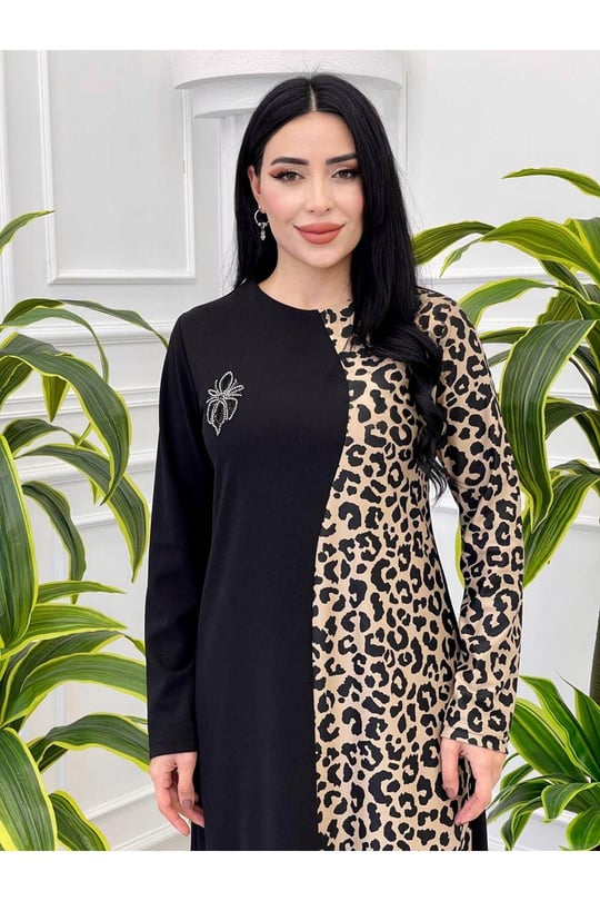 Leopar Geçişli Elbise 827-Leopar