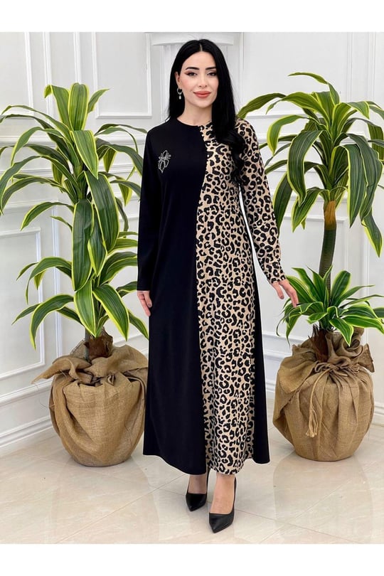 Leopar Geçişli Elbise 827-Leopar