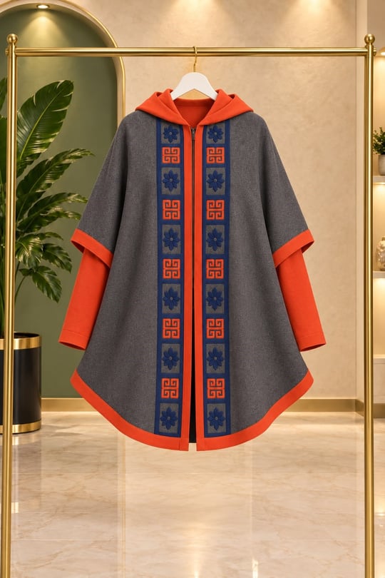 Logo Desen Kapişonlu Kısa Panço 1840 T-25 Lacivert