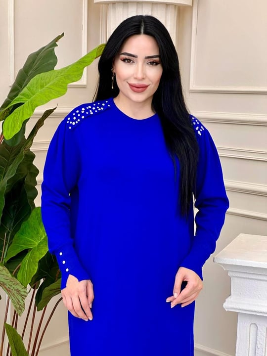 Merseriz Omuz Taşlı Elbise 140156 t-24 Saks