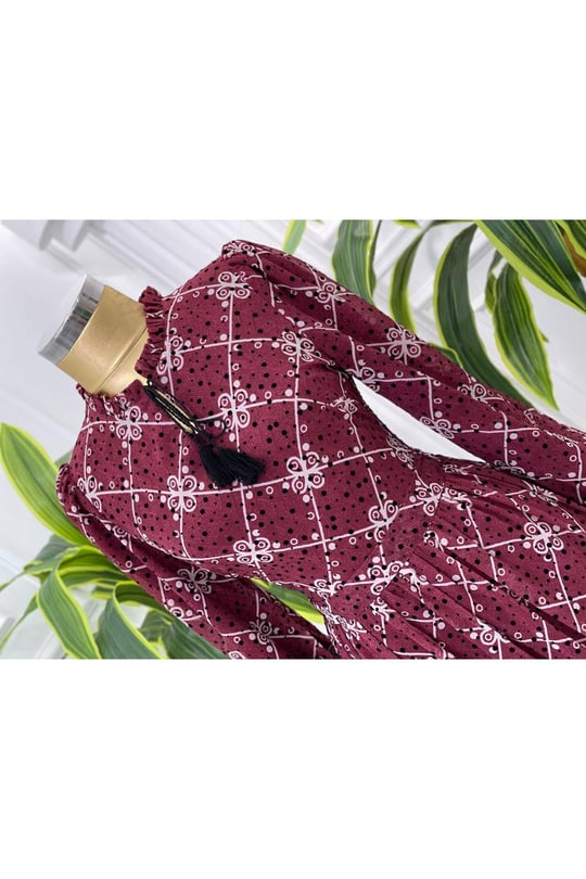 Minik Puantiye Elbise 3788-Bordo