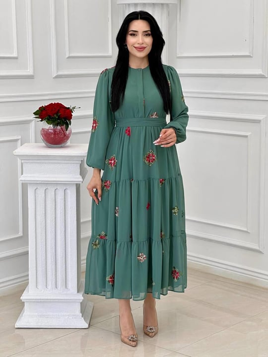 Miss İndigo Elbise 1330-2  T-24 Mint yeşili
