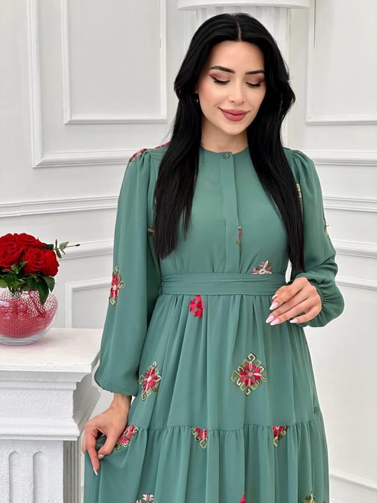 Miss İndigo Elbise 1330-2  T-24 Mint yeşili