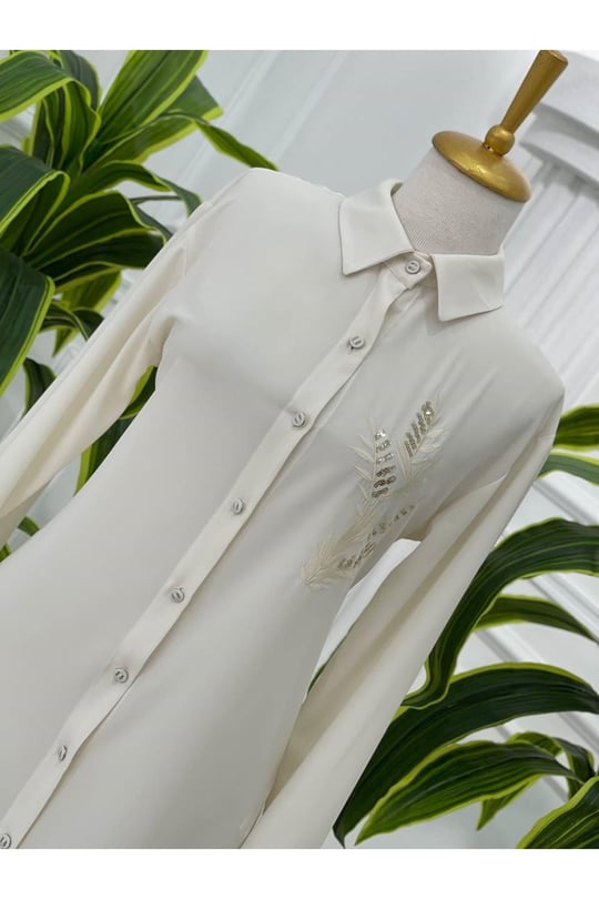Nakiş Desen Tunik 23091-Ekru