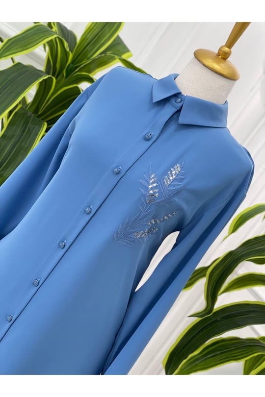 Nakiş Desen Tunik 23091-Mavi