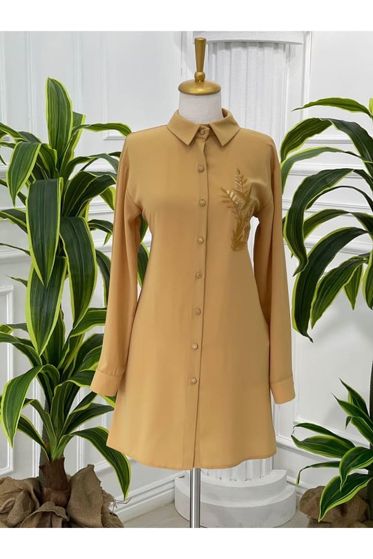 Nakiş Desen Tunik 23091-Sarı