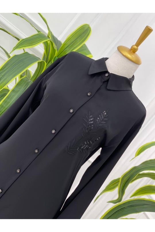 Nakiş Desen Tunik 23091-Siyah