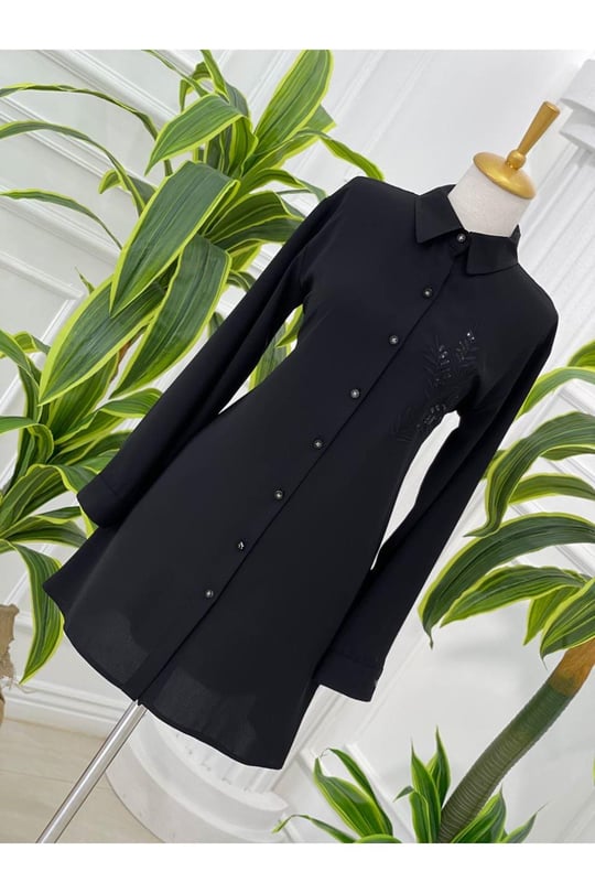 Nakiş Desen Tunik 23091-Siyah
