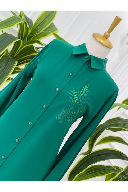 Nakiş Desen Tunik 23091-Yeşil