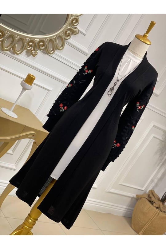 Nakışlı Hırka 3928-Siyah