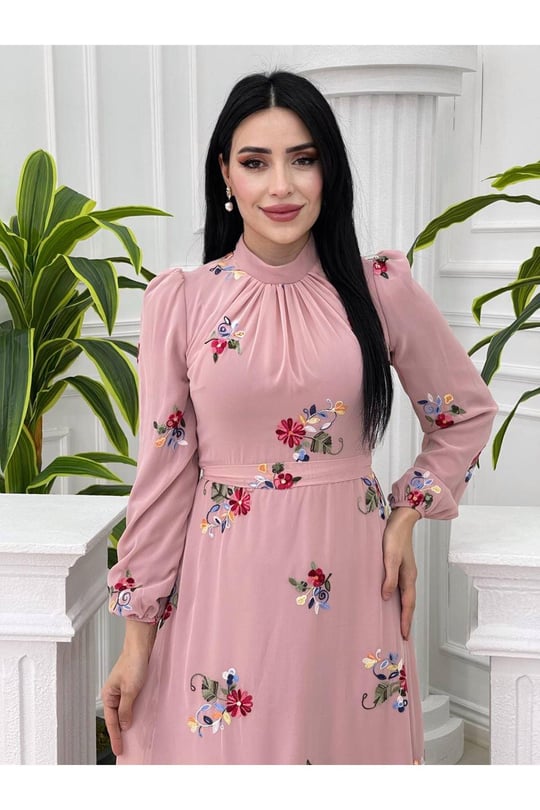 Nakişli Şifon Elbise 4041-Purdra