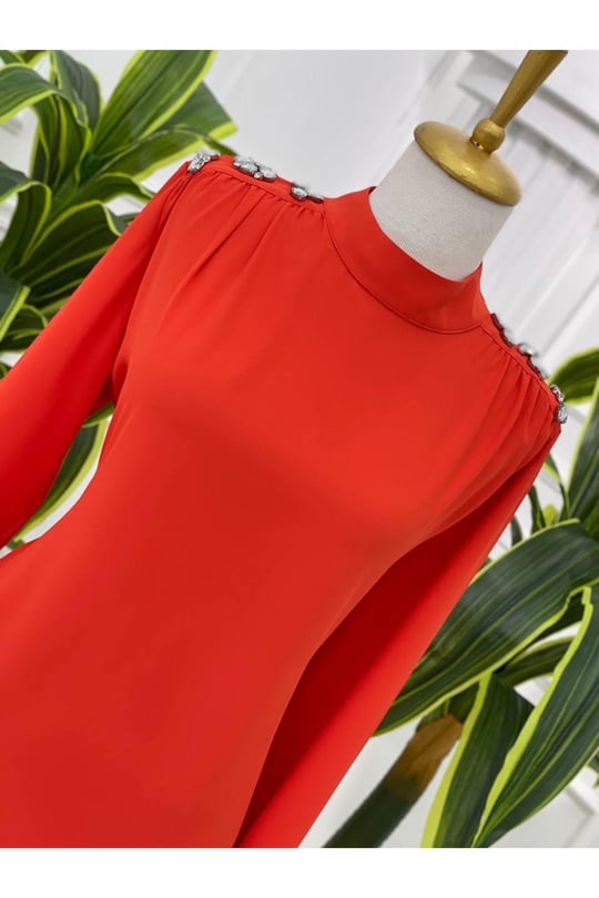Omuz Çiçek Taş Tunik 23065-Nar Çiçeği