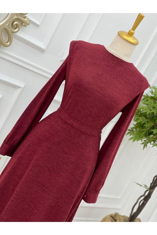 Omuz Detay Örme Elbise 3202-Bordo