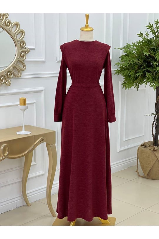 Omuz Detay Örme Elbise 3202-Bordo