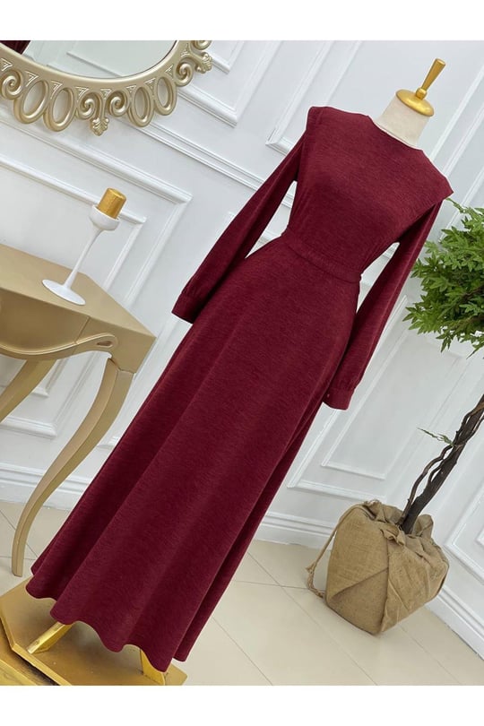 Omuz Detay Örme Elbise 3202-Bordo