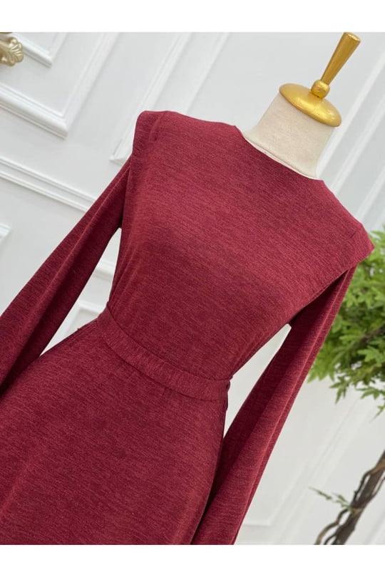 Omuz Detay Örme Elbise 3202-Bordo