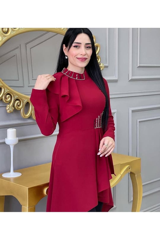 Omuz Kapak Tunik Takım 4738-Kırmızı