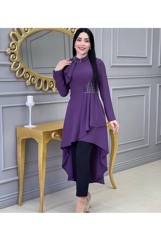Omuz Kapak Tunik Takım 4738-Leylak