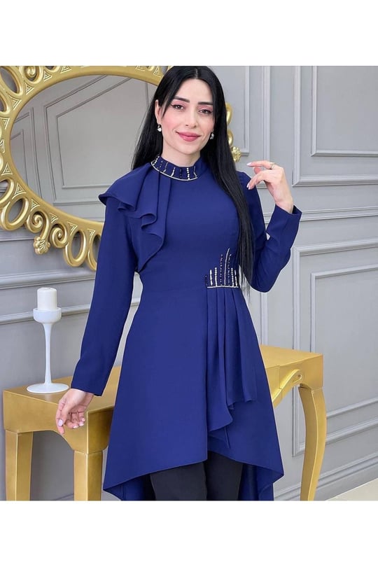 Omuz Kapak Tunik Takım 4738-Saks