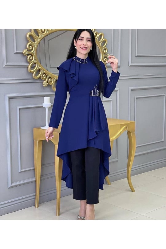 Omuz Kapak Tunik Takım 4738-Saks