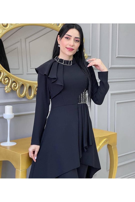 Omuz Kapak Tunik Takım 4738-Siyah