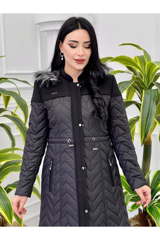 Omuz Kaşe Detay Şişme Kaban 725-Siyah