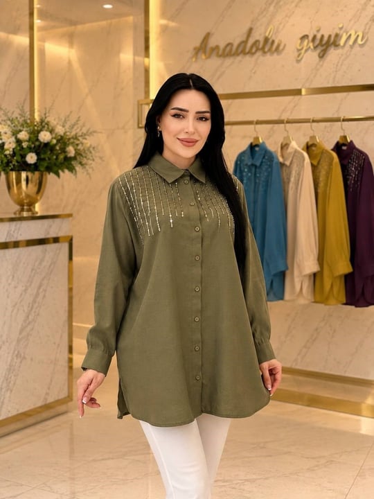 Omuz Pul İşleme Spor Gömlek 10794 T-26 Haki